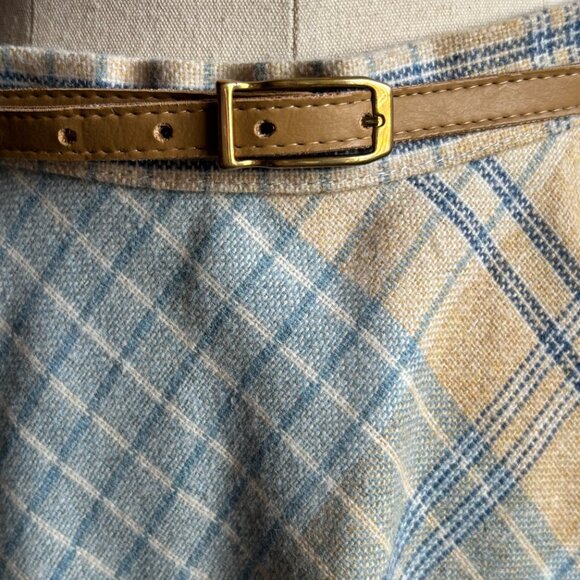 1970s Blue Plaid Flared Skirt - Picture 5 of 7